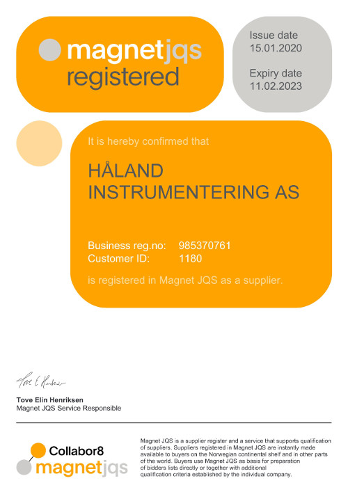 Magnet JQS registered supplier Haland Håland Instrumentering_AS Earlier EPIM