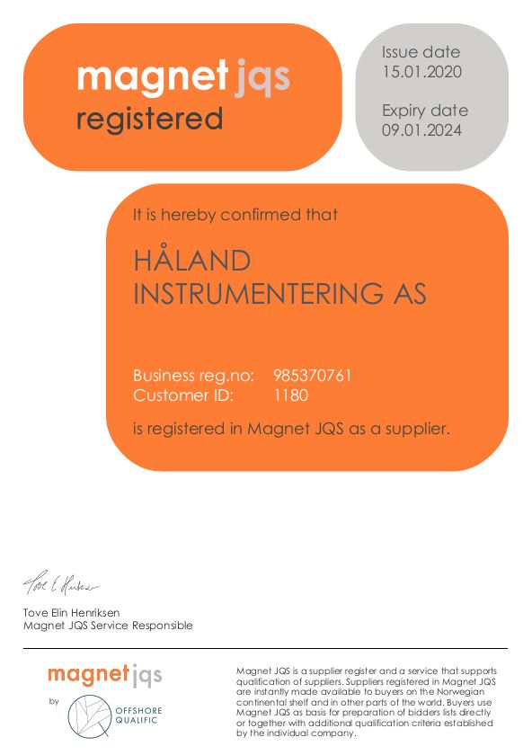 Magnet JQS registered supplier leverandør Haland Håland Instrumentering_AS Earlier EPIM